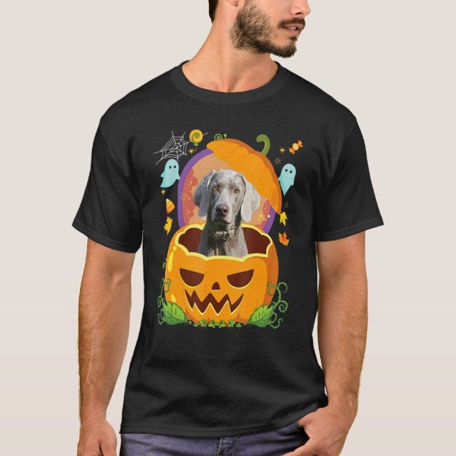 Happy Halloween Pumpkin Weimaraner Dog Witch Cute  T-Shirt (Front)