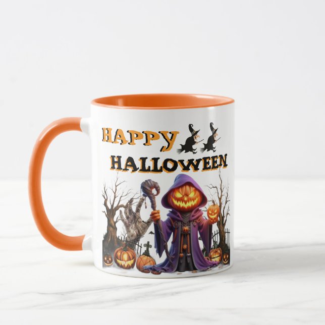Happy Halloween Pumpkin Witch Coffee Mug (Left)