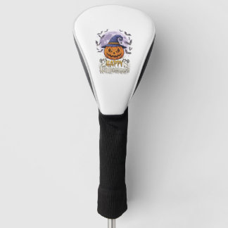 Happy Halloween Pumpkin Witch Hat Bats Full Moon_1 Golf Head Cover