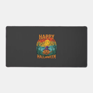 Happy Halloween Pumpkin Witch Hat Full Moon Bats Desk Mat