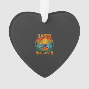 Happy Halloween Pumpkin Witch Hat Full Moon Bats Ornament