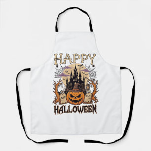 Happy Halloween Pumpkin Witch Hat Haunted Castle M Apron