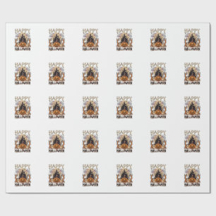 Happy Halloween Pumpkin Witch Hat Haunted Castle M Wrapping Paper