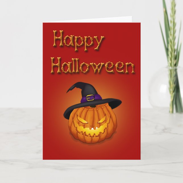 Happy Halloween Pumpkin with Hat Card (Front)
