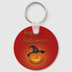 Happy Halloween Pumpkin with Hat Key Ring
