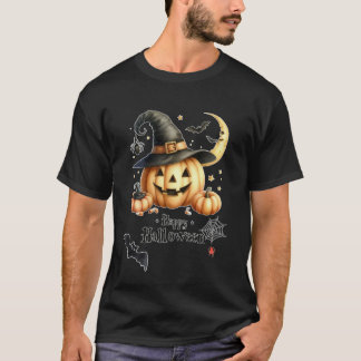 Happy Halloween Pumpkin with Witch Hat T-Shirt