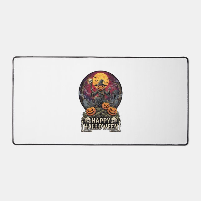 Happy Halloween Pumpkin Wizard Graveyard Full Moon Desk Mat (Front)