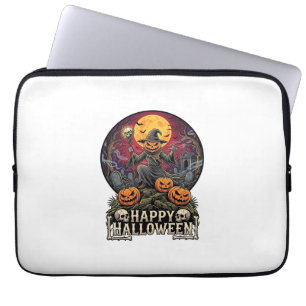 Happy Halloween Pumpkin Wizard Graveyard Full Moon Laptop Sleeve