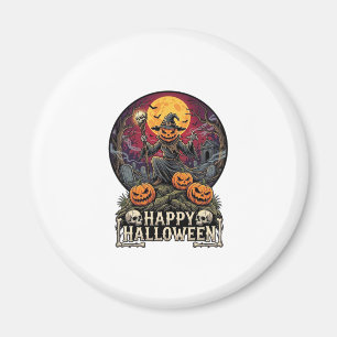 Happy Halloween Pumpkin Wizard Graveyard Full Moon Magnet