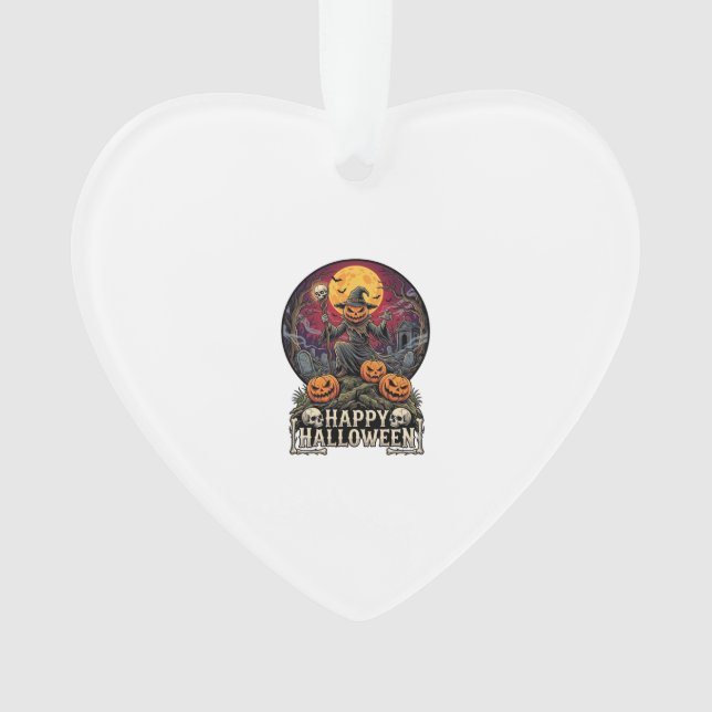 Happy Halloween Pumpkin Wizard Graveyard Full Moon Ornament (Front)