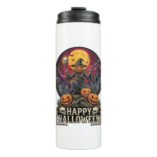 Happy Halloween Pumpkin Wizard Graveyard Full Moon Thermal Tumbler