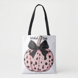 Happy Halloween Pumpkins and bows pink Coquette Tote Bag