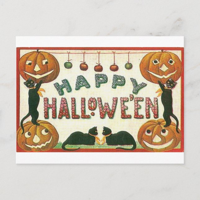 Happy Halloween Pumpkins and Cats Postcard (Front)
