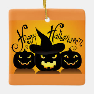 Happy Halloween Pumpkins Ceramic Ornament