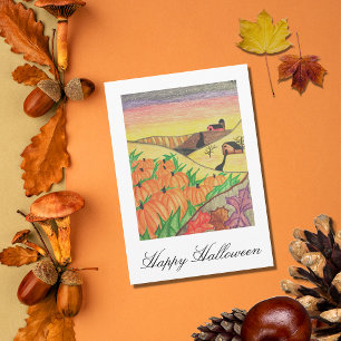 Happy Halloween Pumpkins Harvest Folk Art Card