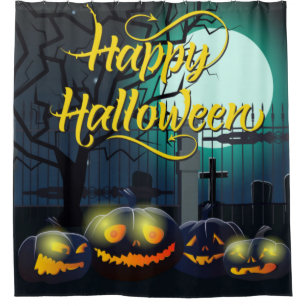 Happy Halloween Pumpkins In The Graveyard Shower Curtain