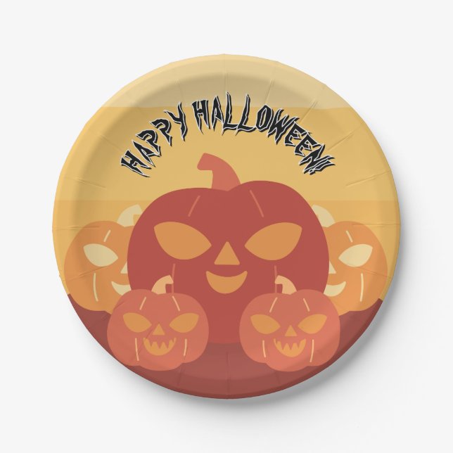 Happy Halloween! Pumpkins Paper Plate (Front)