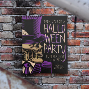 Happy Halloween Purple Fashion Skeleton Invitation