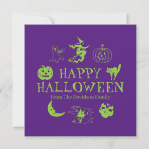 Happy Halloween purple green custom name card