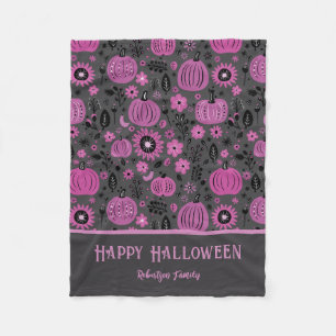 Happy Halloween Purple Pumpkin Family Name Fleece Blanket