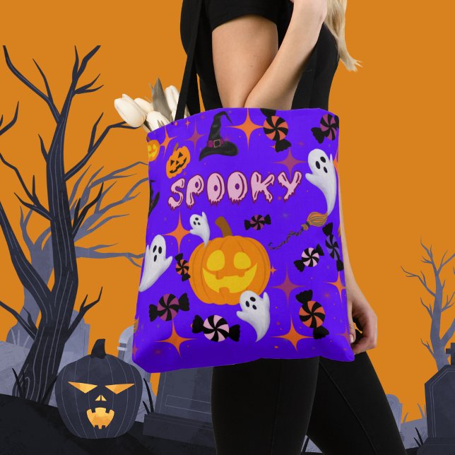 Happy Halloween Purple Spooky Festive Tote Bag (Creator Uploaded)
