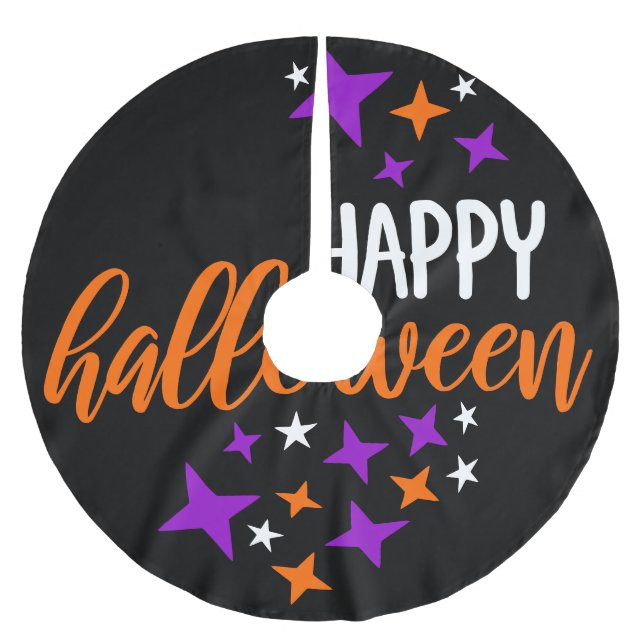 Happy Halloween Purple Stars Brushed Polyester Tree Skirt (Front)