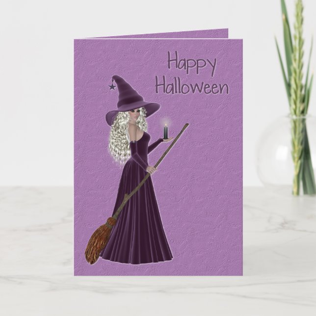 Happy Halloween Purple Witch Card (Front)