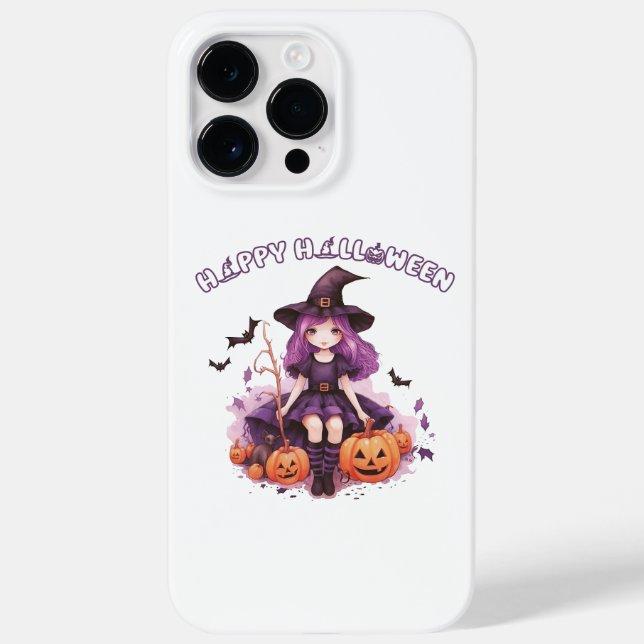 Happy Halloween Purple Witch Pumpkins & Bats Case-Mate iPhone Case (Back)
