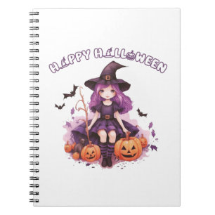 Happy Halloween Purple Witch Pumpkins & Bats Notebook