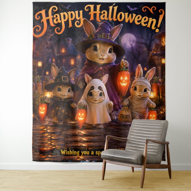 Happy Halloween rabbits/rabbit party tapestry (In Situ)