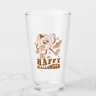 Happy Halloween Retro Polka Dot Pumpkin Glass