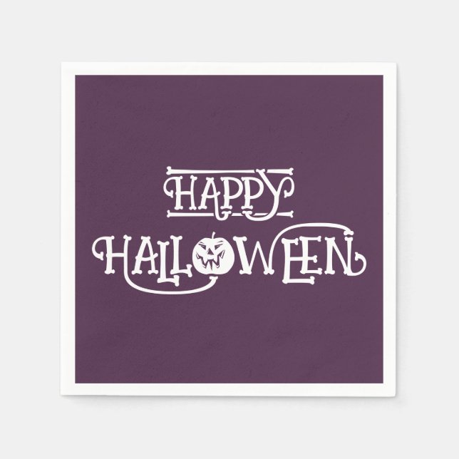 'Happy Halloween' Rich Deep Plum Party  Napkin (Front)
