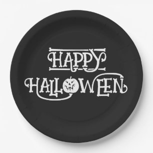 'Happy Halloween' Rich Midnight Black Party Paper Plate