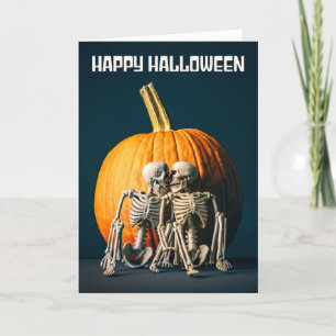 Happy Halloween Romantic Two Skeletons Kissing  Holiday Card