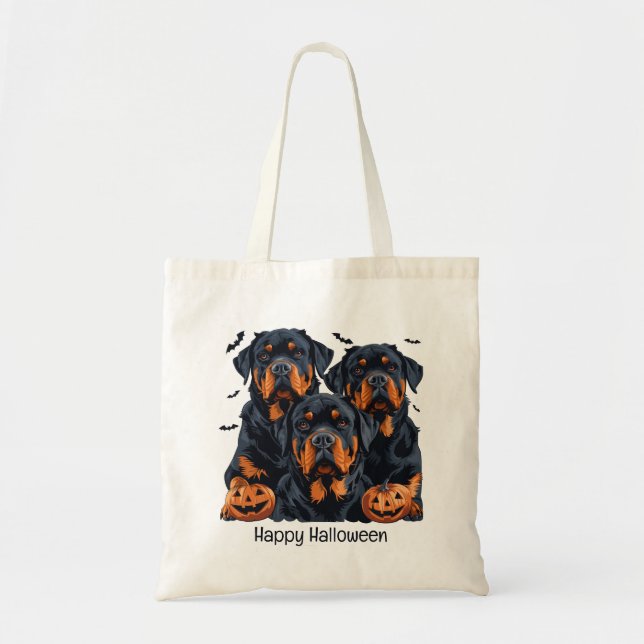 Happy Halloween Rottweiler Dogs Jack O Lantern Tote Bag (Front)