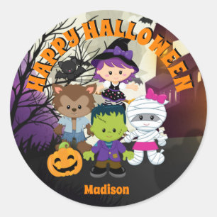 Happy Halloween Round Labels for Kids Personalised