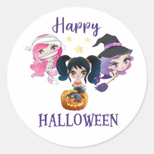 Happy Halloween round sticker Girl Mermaid sticker
