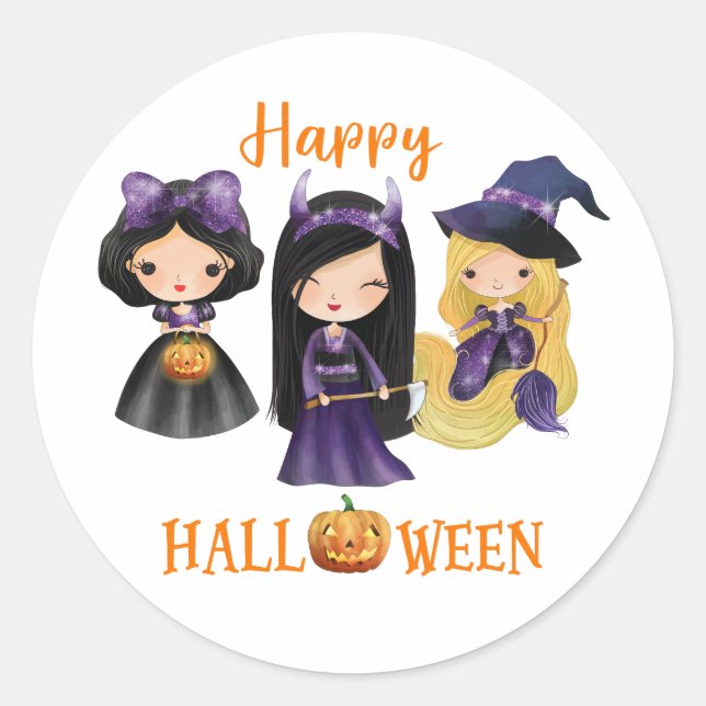 Happy Halloween round sticker Princess sticker (Front)