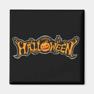 Happy Halloween Ruby Eye Pumpkin Silver Frame Magnet