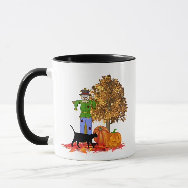 Happy Halloween Scarecrow and Pumpkin  Holiday Mug (Left)