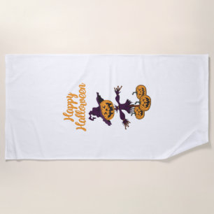 Happy Halloween Scarecrow Beach Towel