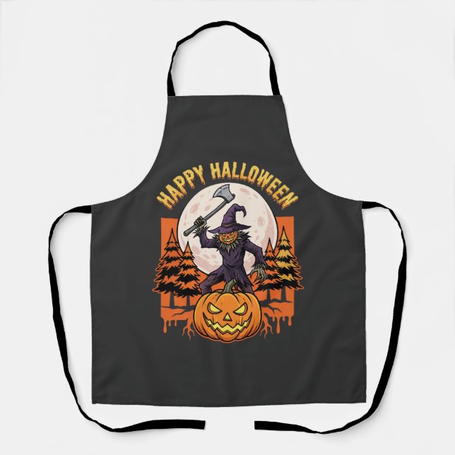 Happy Halloween Scarecrow Jack O Lantern Vector Apron (Front)