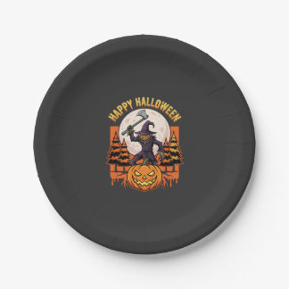 Happy Halloween Scarecrow Jack O Lantern Vector Paper Plate