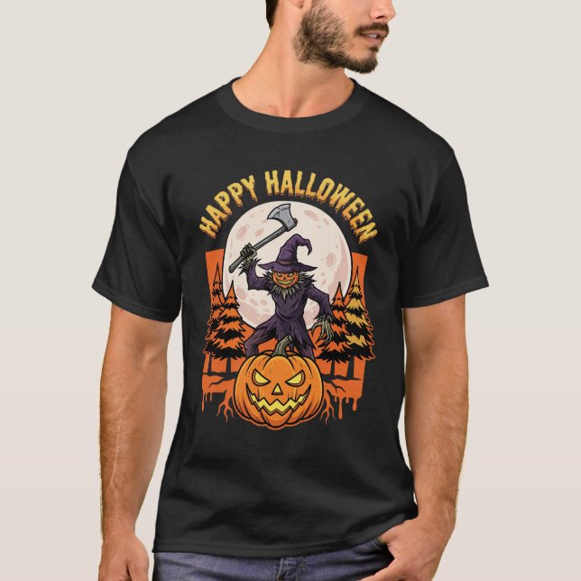 Happy Halloween Scarecrow Jack O Lantern Vector T-Shirt (Front)