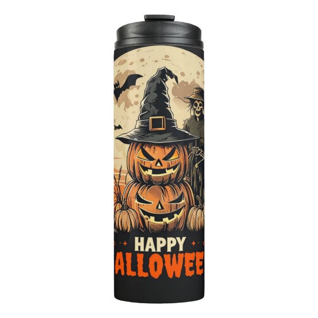 Happy Halloween Scarecrow Pumpkin Thermal Tumbler (Front)