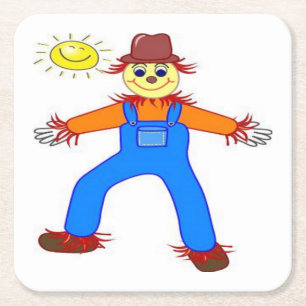 "HAPPY HALLOWEEN" SCARECROW SQUARE PAPER COASTER