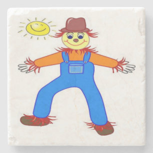"HAPPY HALLOWEEN" SCARECROW STONE COASTER