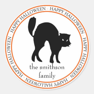 Happy Halloween Scaredy Cat (Black / Orange) Classic Round Sticker