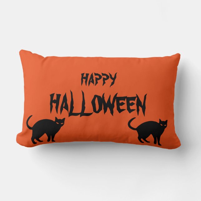 Happy Halloween Scary Cat Orange Throw Lumbar Cushion (Front)