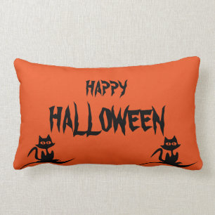 Happy Halloween Scary Cat Orange Throw Lumbar Cushion